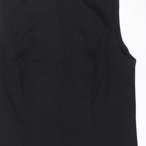 M&Co Womens Black Check Polyester A-Line Size 12 Round Neck Button