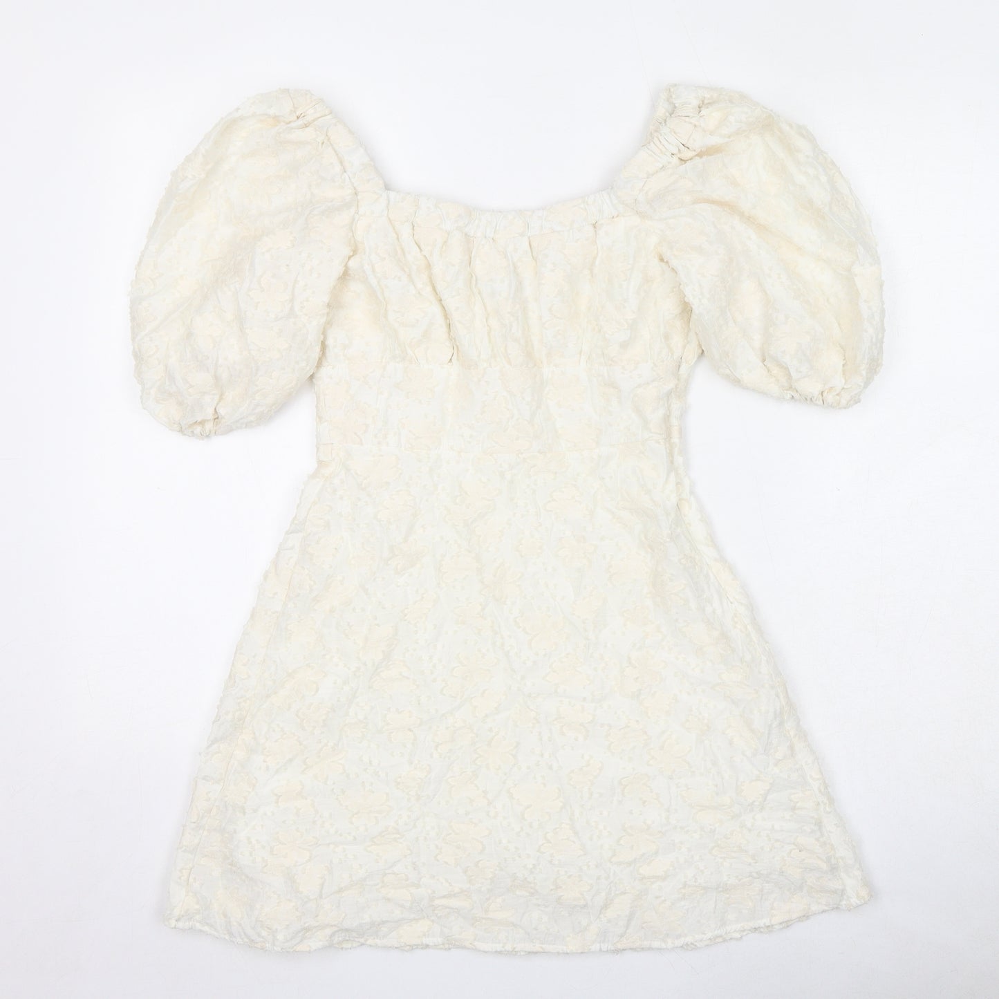 Zara Womens Ivory Geometric Viscose A-Line Size XS Off the Shoulder Zip