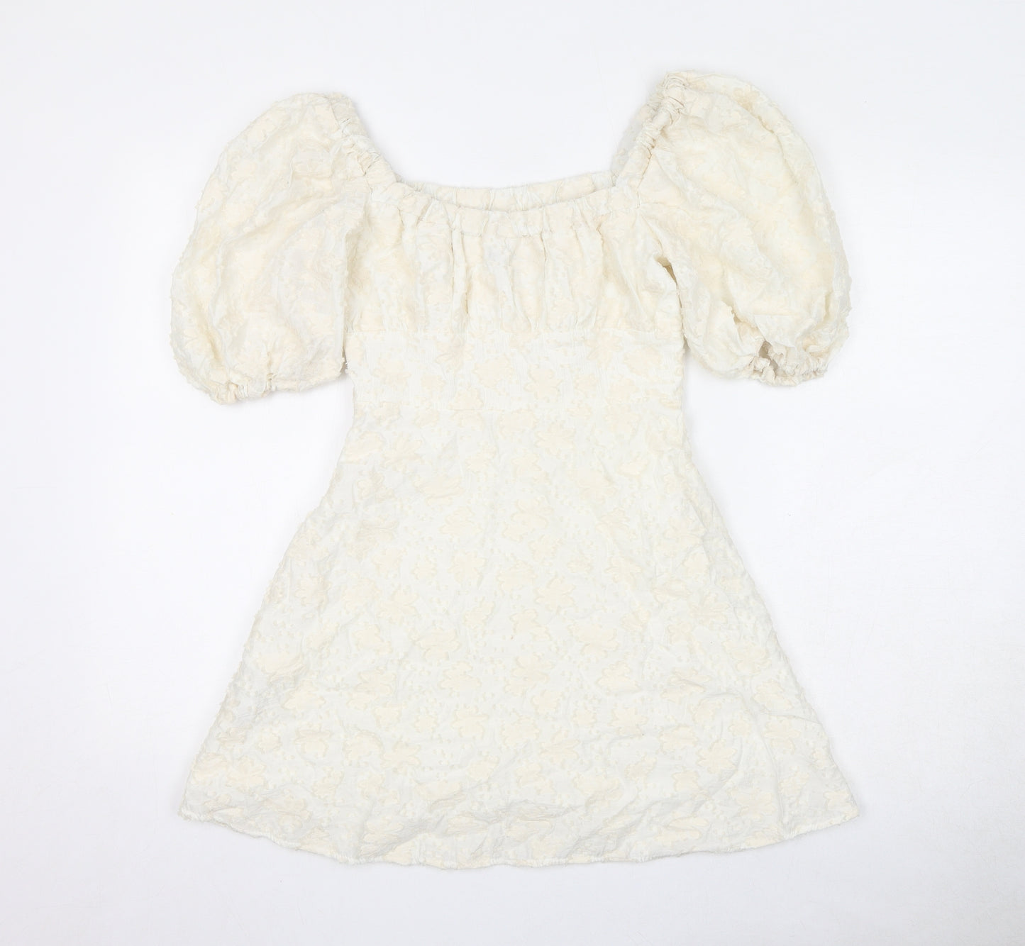 Zara Womens Ivory Geometric Viscose A-Line Size XS Off the Shoulder Zip