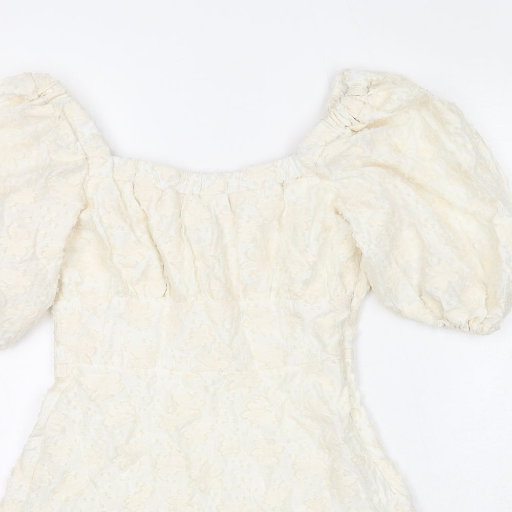 Zara Womens Ivory Geometric Viscose A-Line Size XS Off the Shoulder Zip