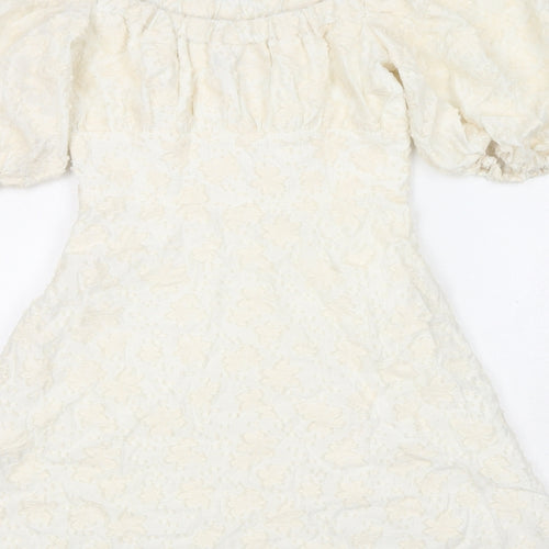Zara Womens Ivory Geometric Viscose A-Line Size XS Off the Shoulder Zip