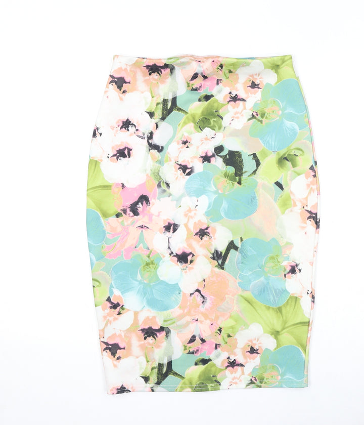 Missguided Womens Multicoloured Floral Polyester Bandage Skirt Size 12