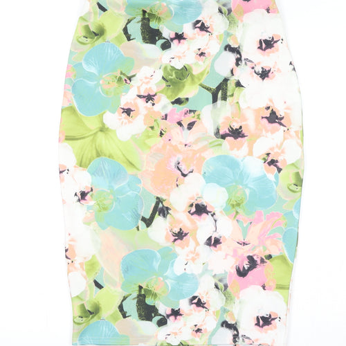 Missguided Womens Multicoloured Floral Polyester Bandage Skirt Size 12