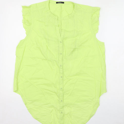 Roman Womens Green Cotton Basic Button-Up Size 16 V-Neck