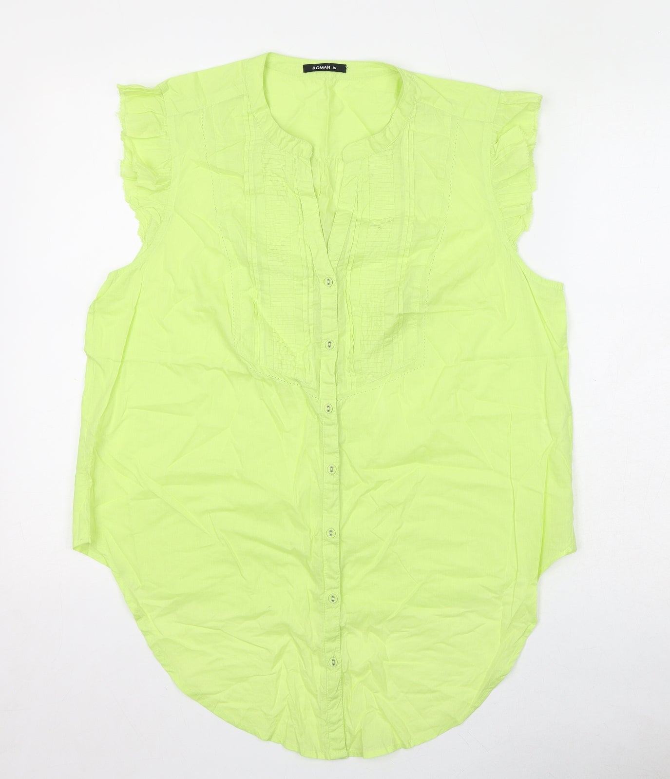 Roman Womens Green Cotton Basic Button-Up Size 16 V-Neck