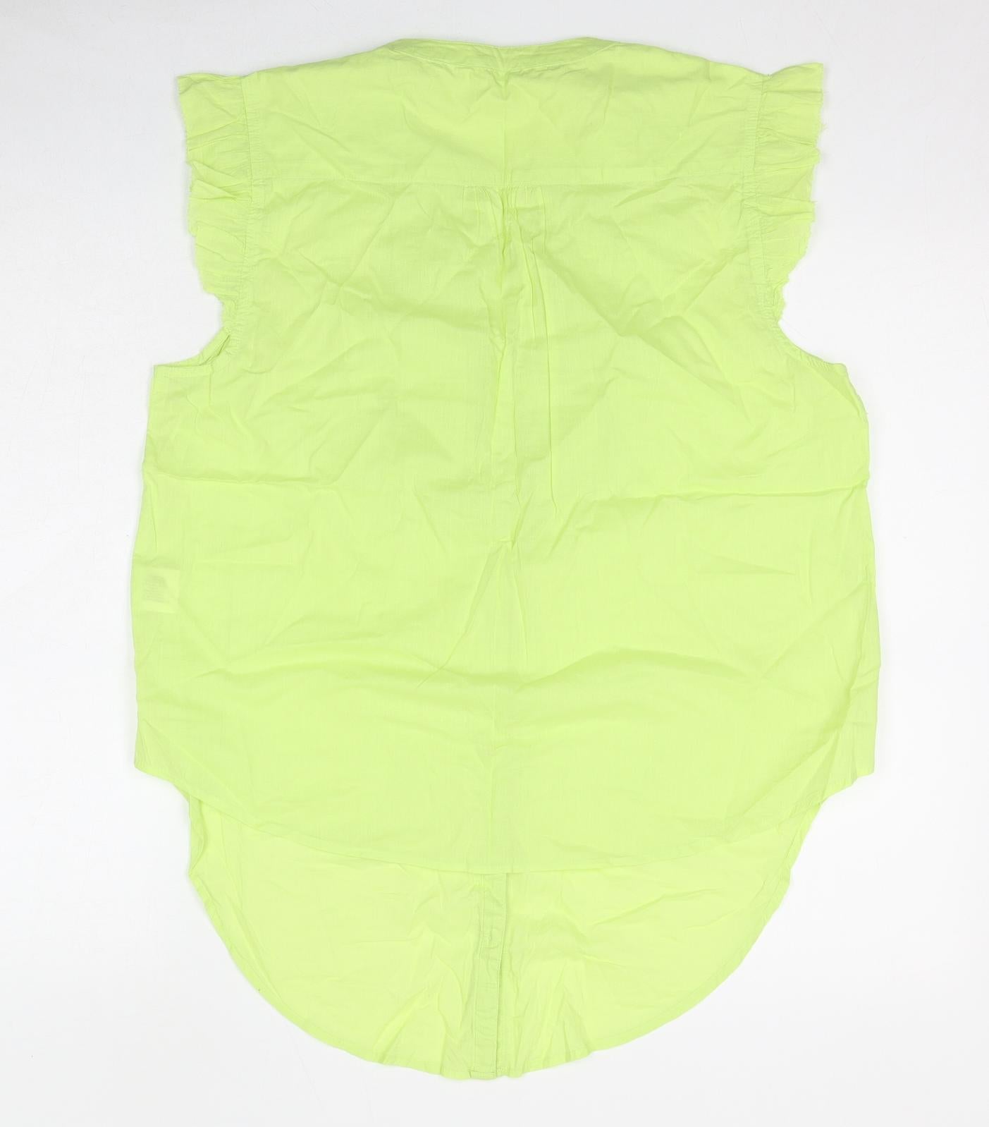 Roman Womens Green Cotton Basic Button-Up Size 16 V-Neck