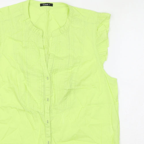 Roman Womens Green Cotton Basic Button-Up Size 16 V-Neck