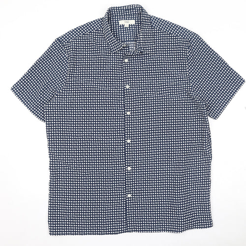 Marks and Spencer Mens Blue Geometric Polyester Button-Up Size XL Collared Button