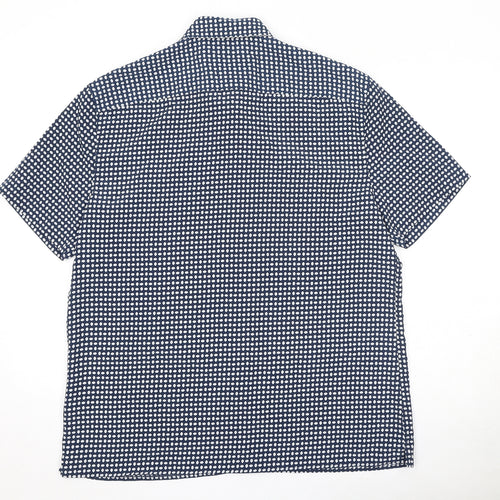 Marks and Spencer Mens Blue Geometric Polyester Button-Up Size XL Collared Button
