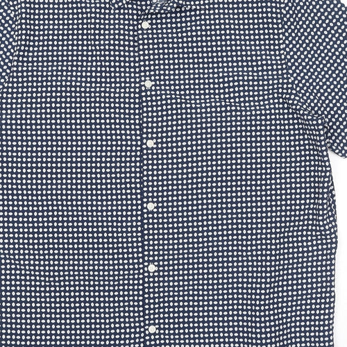 Marks and Spencer Mens Blue Geometric Polyester Button-Up Size XL Collared Button