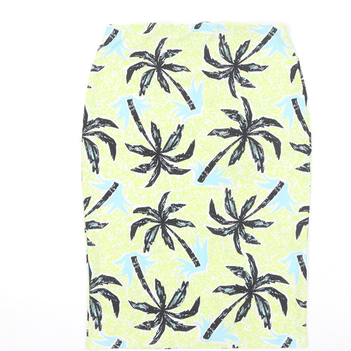 Missguided Womens Green Geometric Polyester Bandage Skirt Size 12 - Palm Tree Pattern