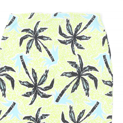 Missguided Womens Green Geometric Polyester Bandage Skirt Size 12 - Palm Tree Pattern