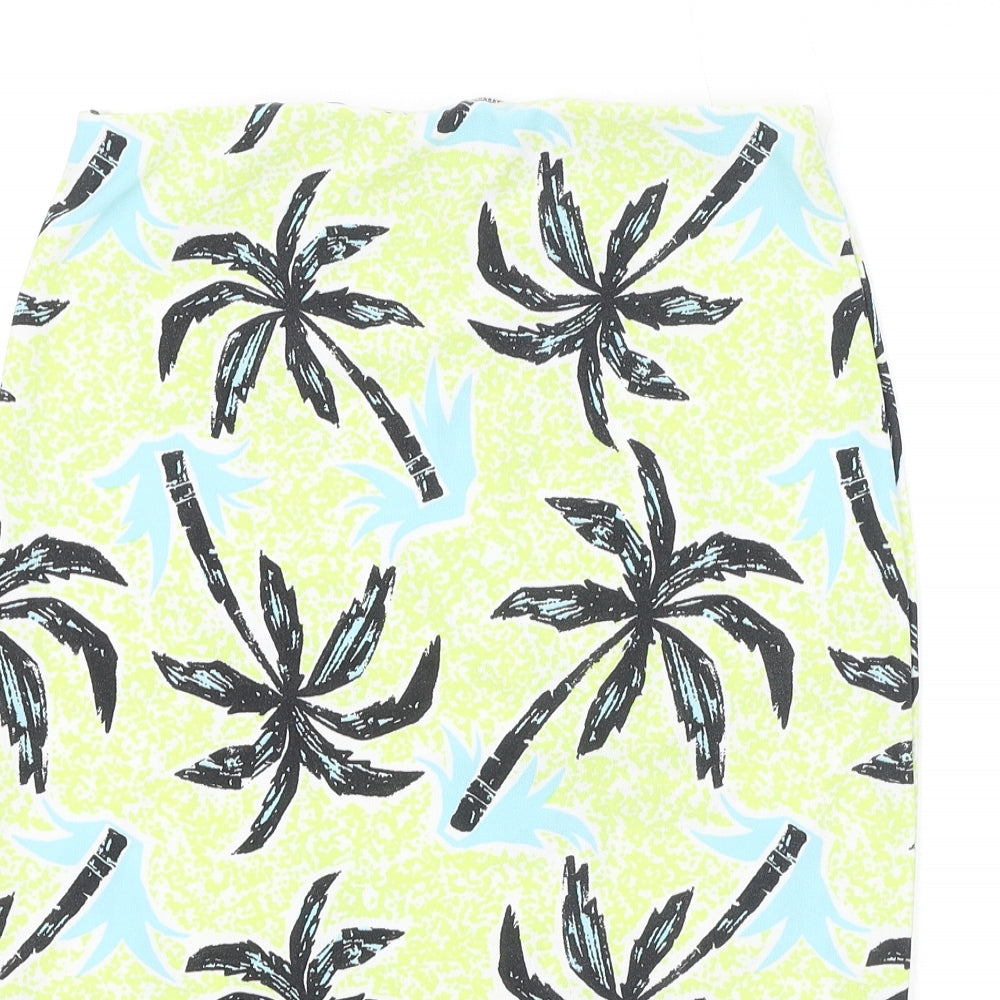 Missguided Womens Green Geometric Polyester Bandage Skirt Size 12 - Palm Tree Pattern