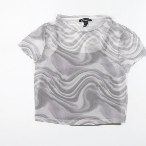 New Look Girls Grey Geometric Polyester Basic Blouse Size 12-13 Years Round Neck Pullover