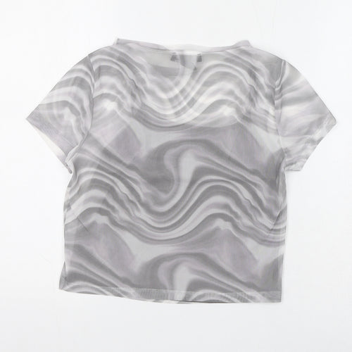 New Look Girls Grey Geometric Polyester Basic Blouse Size 12-13 Years Round Neck Pullover