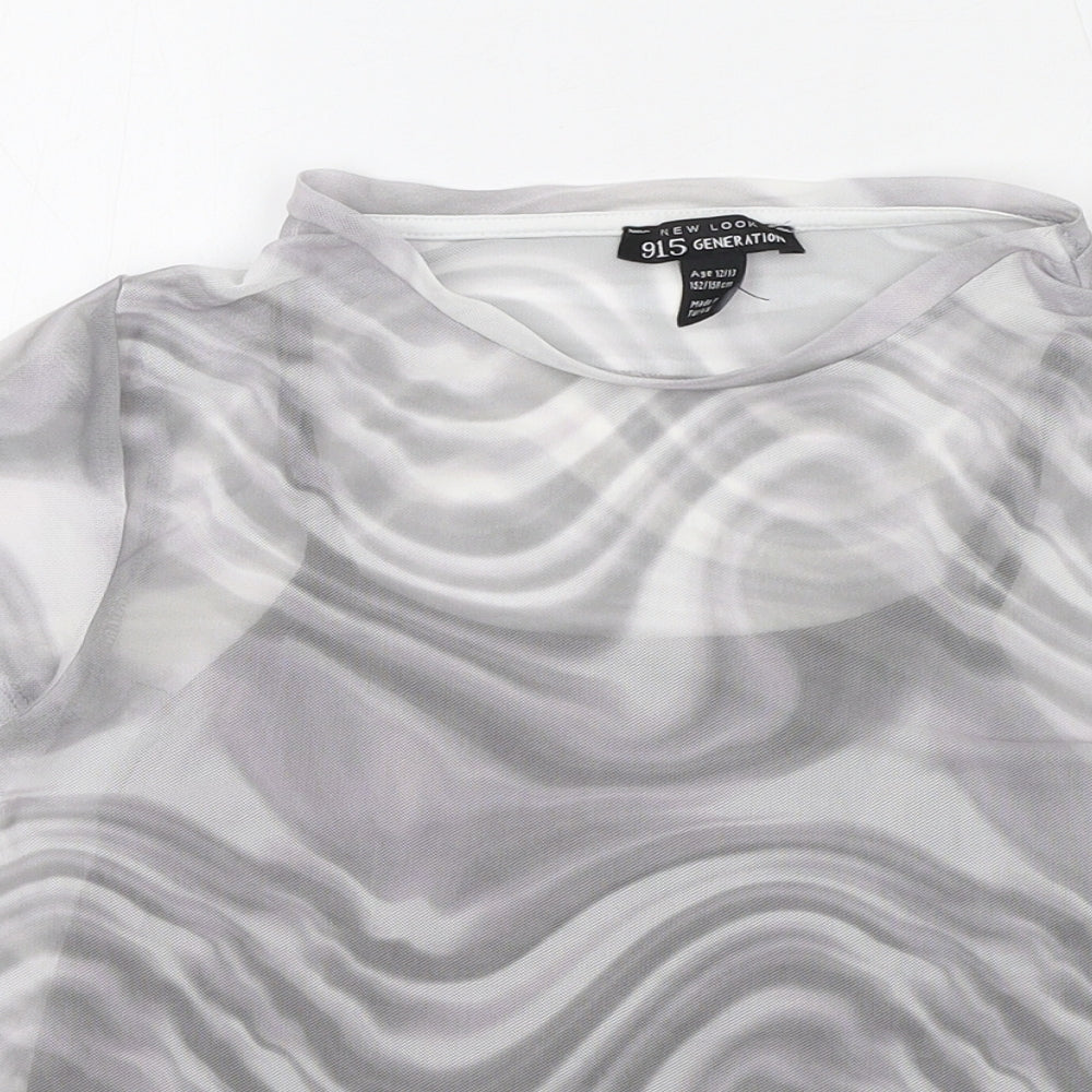 New Look Girls Grey Geometric Polyester Basic Blouse Size 12-13 Years Round Neck Pullover