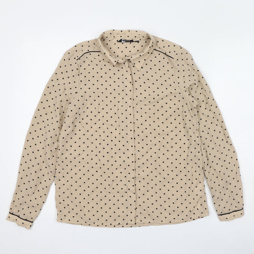 Wardrobe Womens Beige Polka Dot Polyester Basic Button-Up Size XS Collared