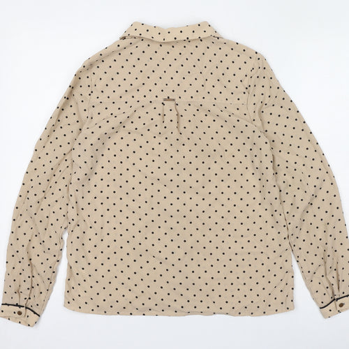 Wardrobe Womens Beige Polka Dot Polyester Basic Button-Up Size XS Collared