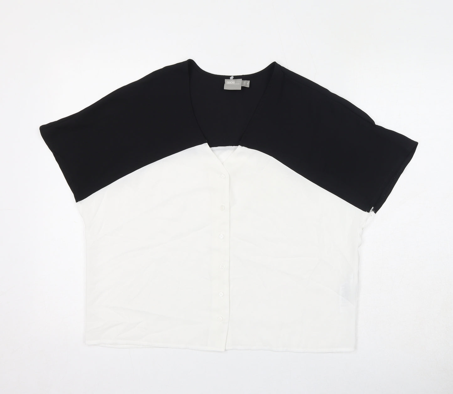 ASOS Womens Black Colourblock Polyester Basic Button-Up Size 8 V-Neck