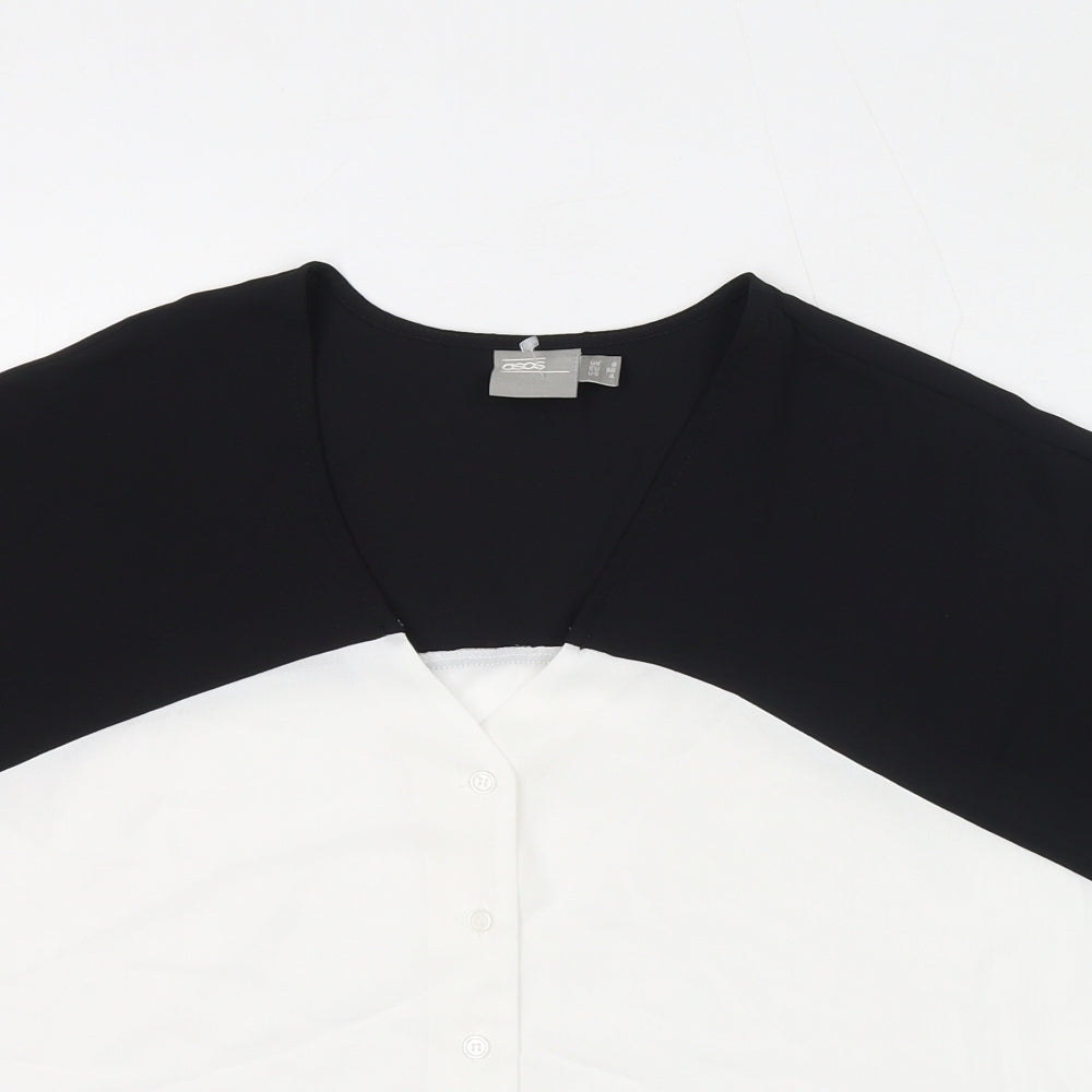 ASOS Womens Black Colourblock Polyester Basic Button-Up Size 8 V-Neck