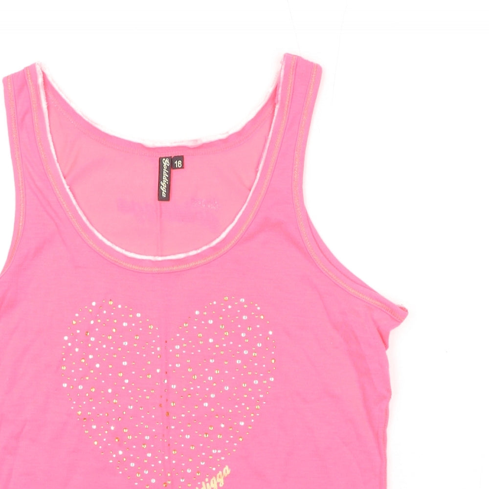 Golddigga Womens Pink Polyester Basic Tank Size 16 Scoop Neck