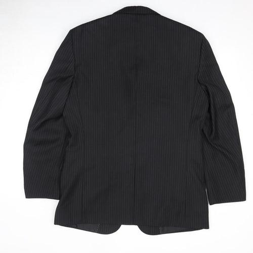 Greenwoods Mens Black Striped Polyester Jacket Suit Jacket Size 40 Regular