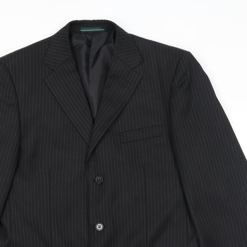 Greenwoods Mens Black Striped Polyester Jacket Suit Jacket Size 40 Regular