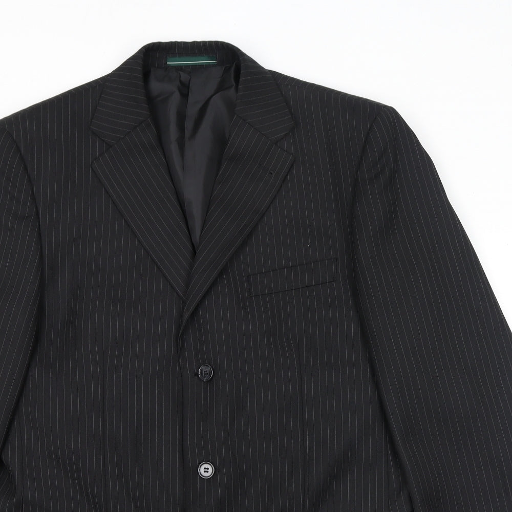 Greenwoods Mens Black Striped Polyester Jacket Suit Jacket Size 40 Regular