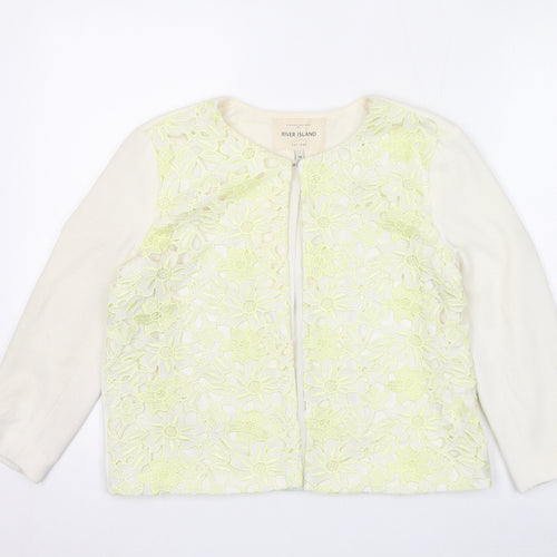 River Island Womens Ivory Jacket Blazer Size 10 Hook & Eye - Crocheted Lace Front