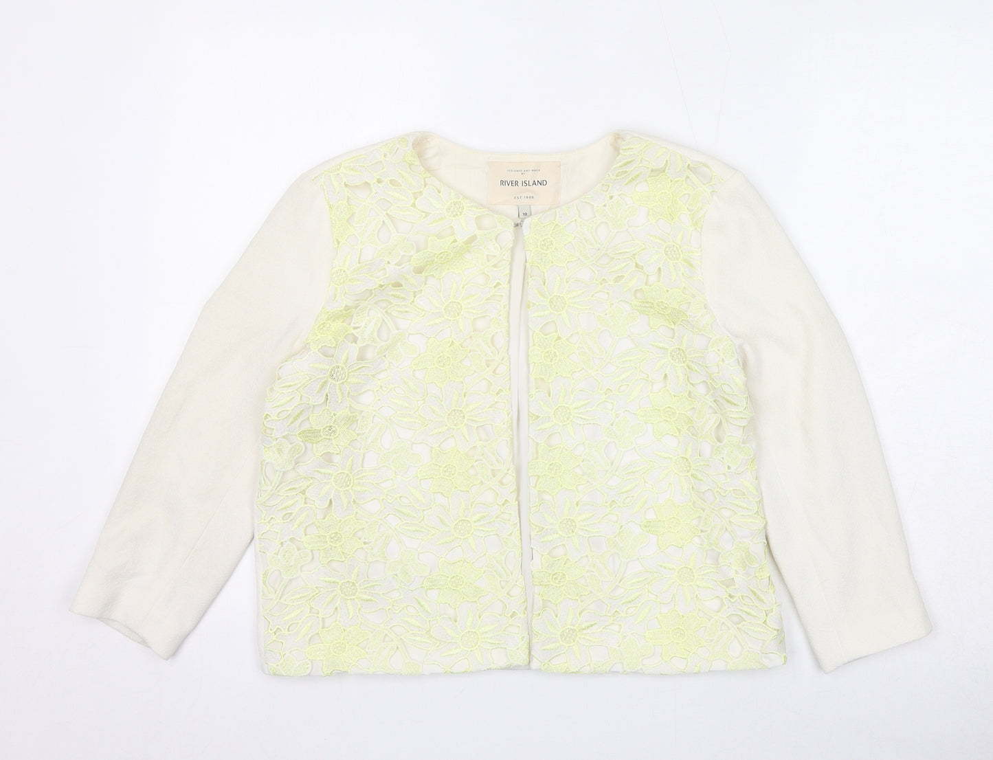 River Island Womens Ivory Jacket Blazer Size 10 Hook & Eye - Crocheted Lace Front