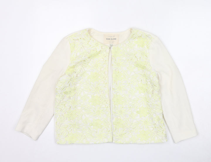 River Island Womens Ivory Jacket Blazer Size 10 Hook & Eye - Crocheted Lace Front