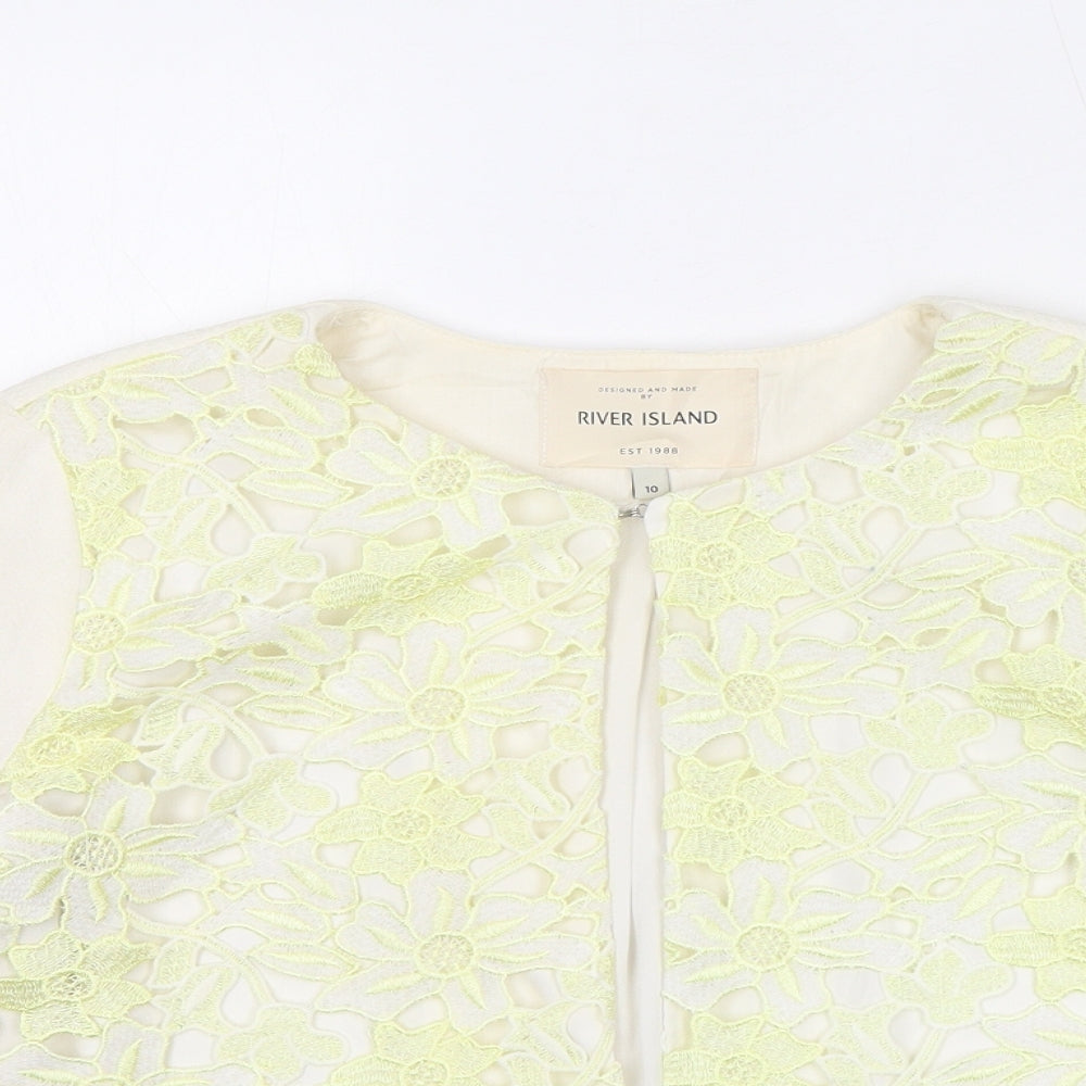 River Island Womens Ivory Jacket Blazer Size 10 Hook & Eye - Crocheted Lace Front