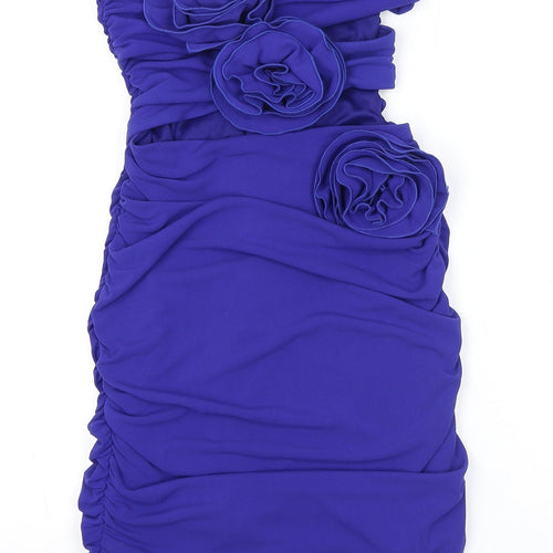 Zara Womens Blue Polyester Bodycon Size S Off the Shoulder Zip - Flower Detail