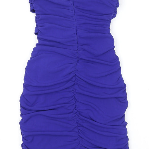 Zara Womens Blue Polyester Bodycon Size S Off the Shoulder Zip - Flower Detail