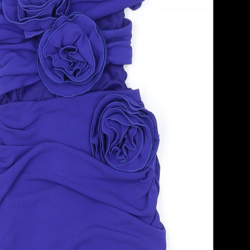 Zara Womens Blue Polyester Bodycon Size S Off the Shoulder Zip - Flower Detail