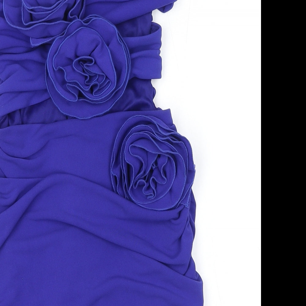 Zara Womens Blue Polyester Bodycon Size S Off the Shoulder Zip - Flower Detail
