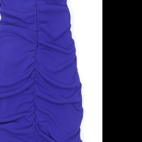 Zara Womens Blue Polyester Bodycon Size S Off the Shoulder Zip - Flower Detail