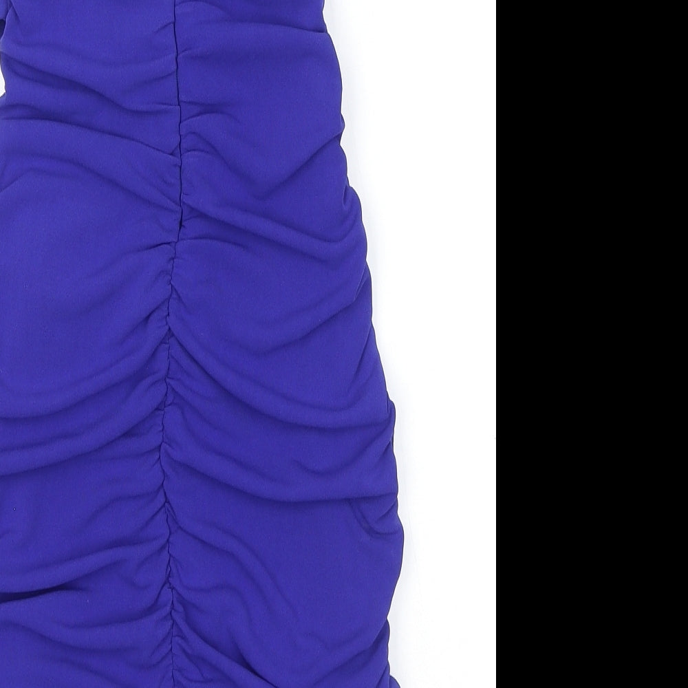 Zara Womens Blue Polyester Bodycon Size S Off the Shoulder Zip - Flower Detail