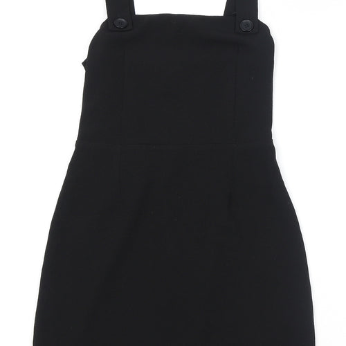 Miss Selfridge Womens Black Polyester Pinafore/Dungaree Dress Size 8 Square Neck Zip