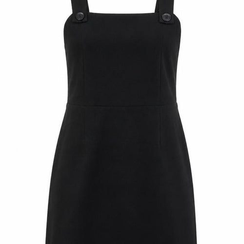 Miss Selfridge Womens Black Polyester Pinafore/Dungaree Dress Size 8 Square Neck Zip