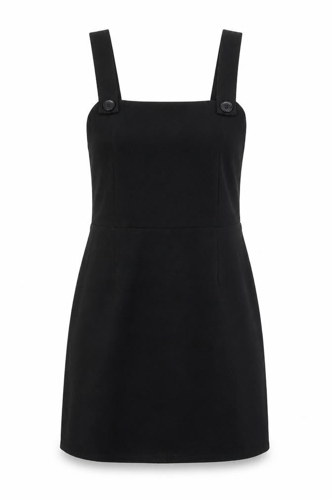 Miss Selfridge Womens Black Polyester Pinafore/Dungaree Dress Size 8 Square Neck Zip
