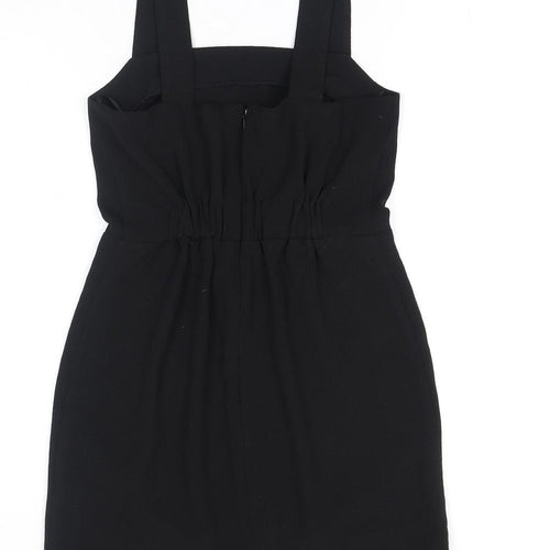 Miss Selfridge Womens Black Polyester Pinafore/Dungaree Dress Size 8 Square Neck Zip