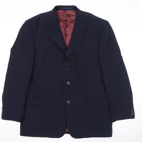 Brook Taverner Mens Blue Striped Wool Jacket Suit Jacket Size 40 Regular