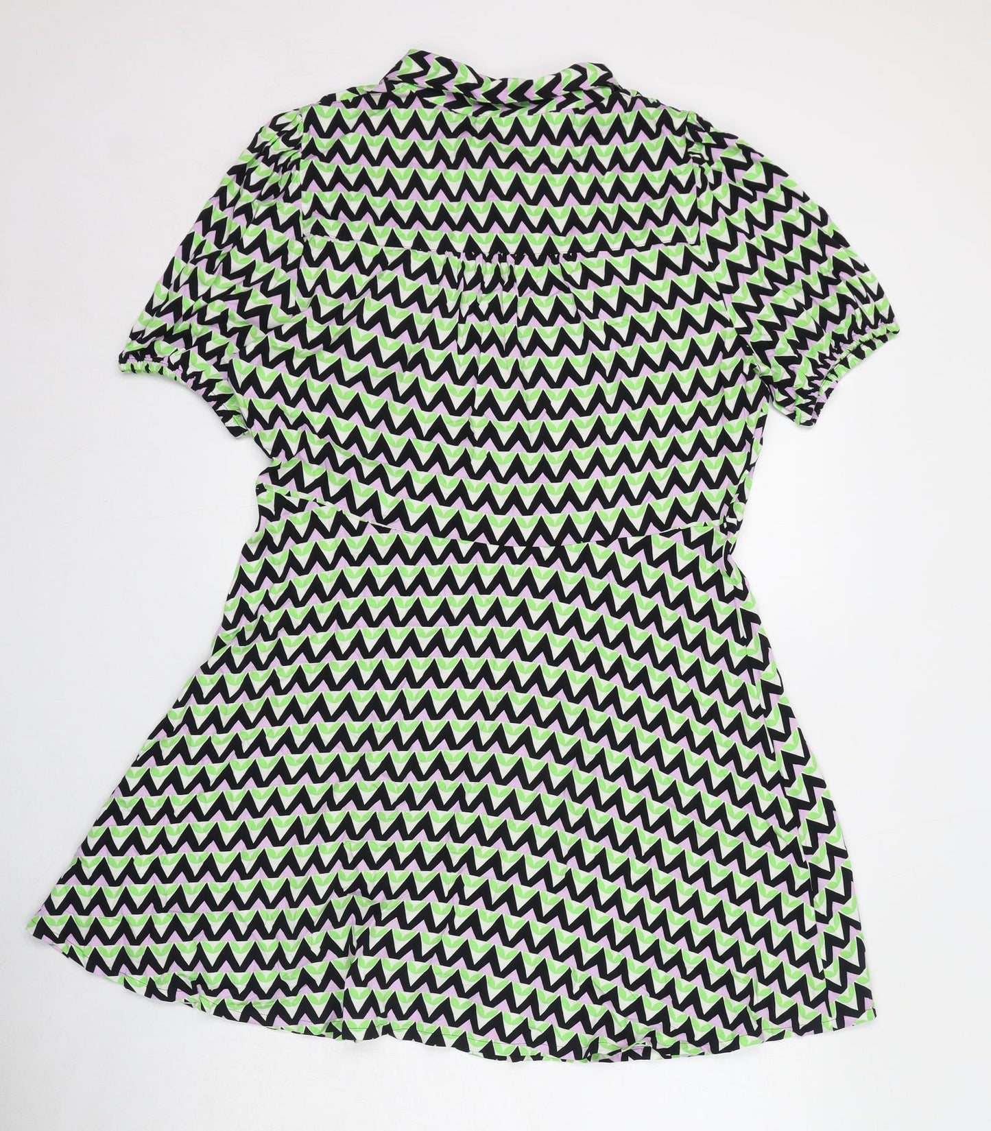 Marks and Spencer Womens Green Geometric Viscose Shirt Dress Size 16 Collared Button