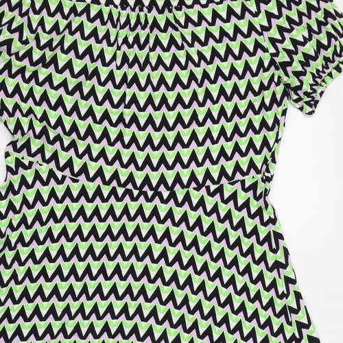 Marks and Spencer Womens Green Geometric Viscose Shirt Dress Size 16 Collared Button
