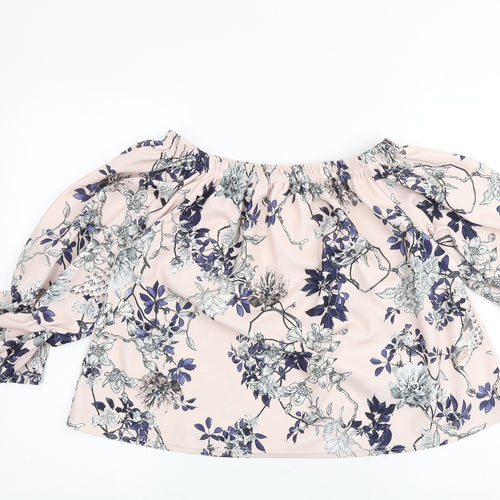 Glamour Babe Womens Pink Floral Polyester Basic Blouse Size S Off the Shoulder