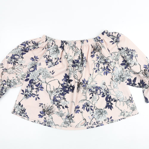 Glamour Babe Womens Pink Floral Polyester Basic Blouse Size S Off the Shoulder