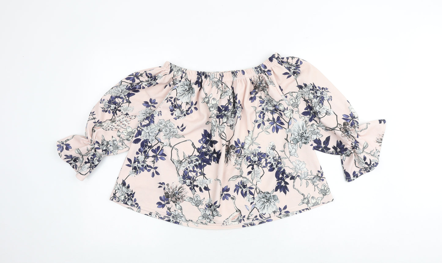 Glamour Babe Womens Pink Floral Polyester Basic Blouse Size S Off the Shoulder