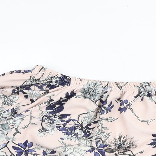 Glamour Babe Womens Pink Floral Polyester Basic Blouse Size S Off the Shoulder