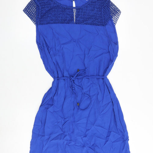 Zara Womens Blue Polyester A-Line Size L Round Neck Tie